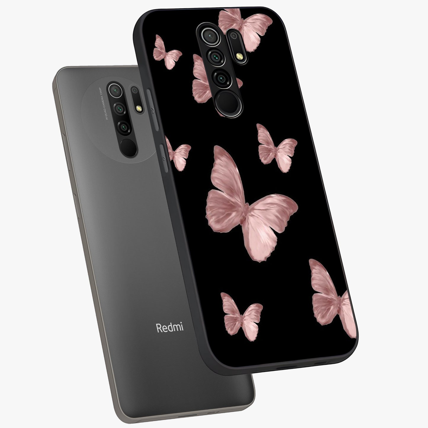 Butterfly Pattern Glass Case displayed in angled mockup highlighting delicate butterfly design and aesthetic pattern style.