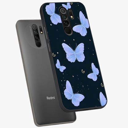 Butterfly With Stars Pattern Glass Case displayed in angled mockup highlighting dreamy butterfly and star design with aesthetic theme.