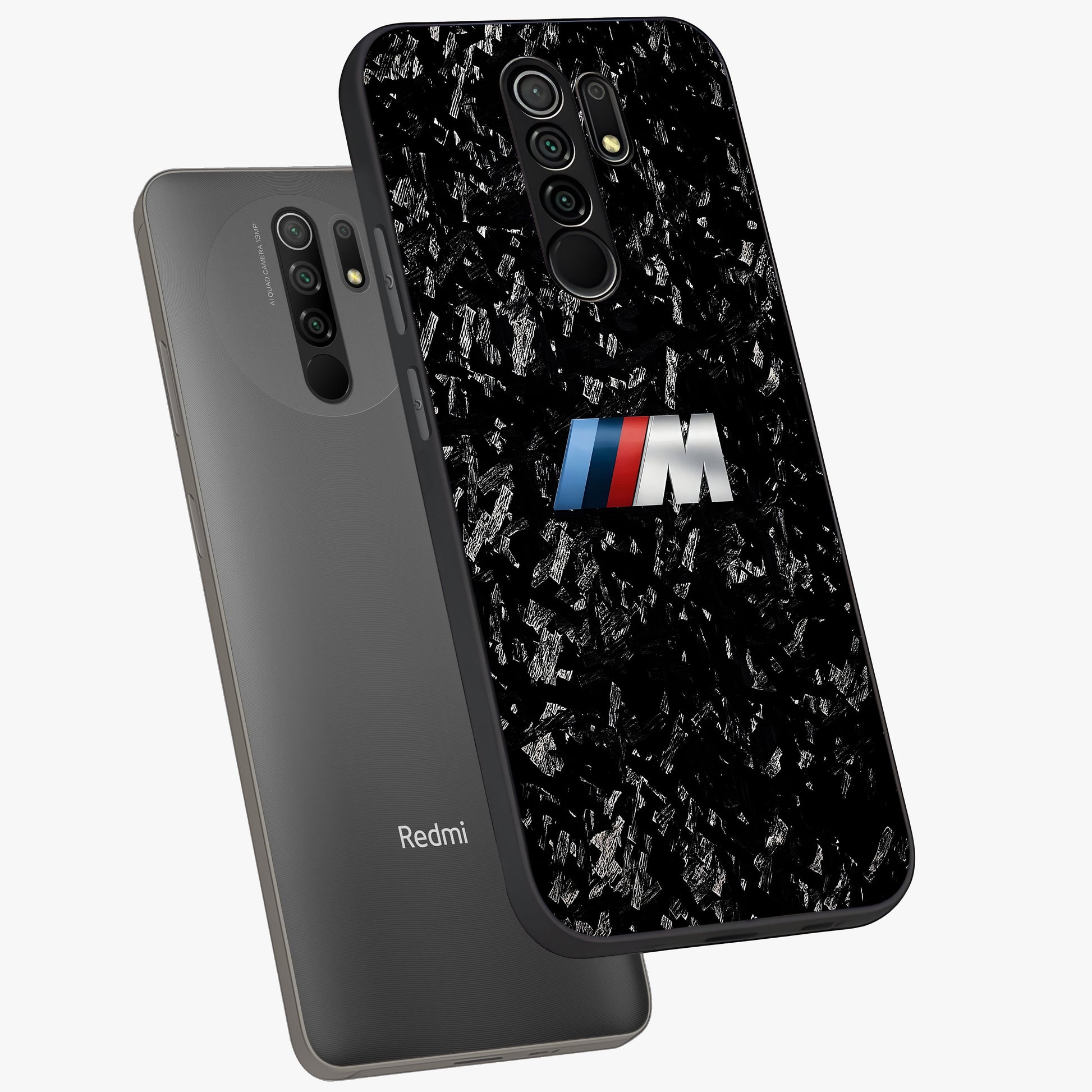 Carbon Speed Mark Glass Case displayed in angled mockup highlighting racing inspired carbon design and sleek aesthetic style.