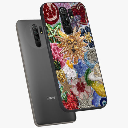Celestial Floral and Playful Glass Case displayed in angled mockup highlighting playful floral design with dreamy celestial elements.