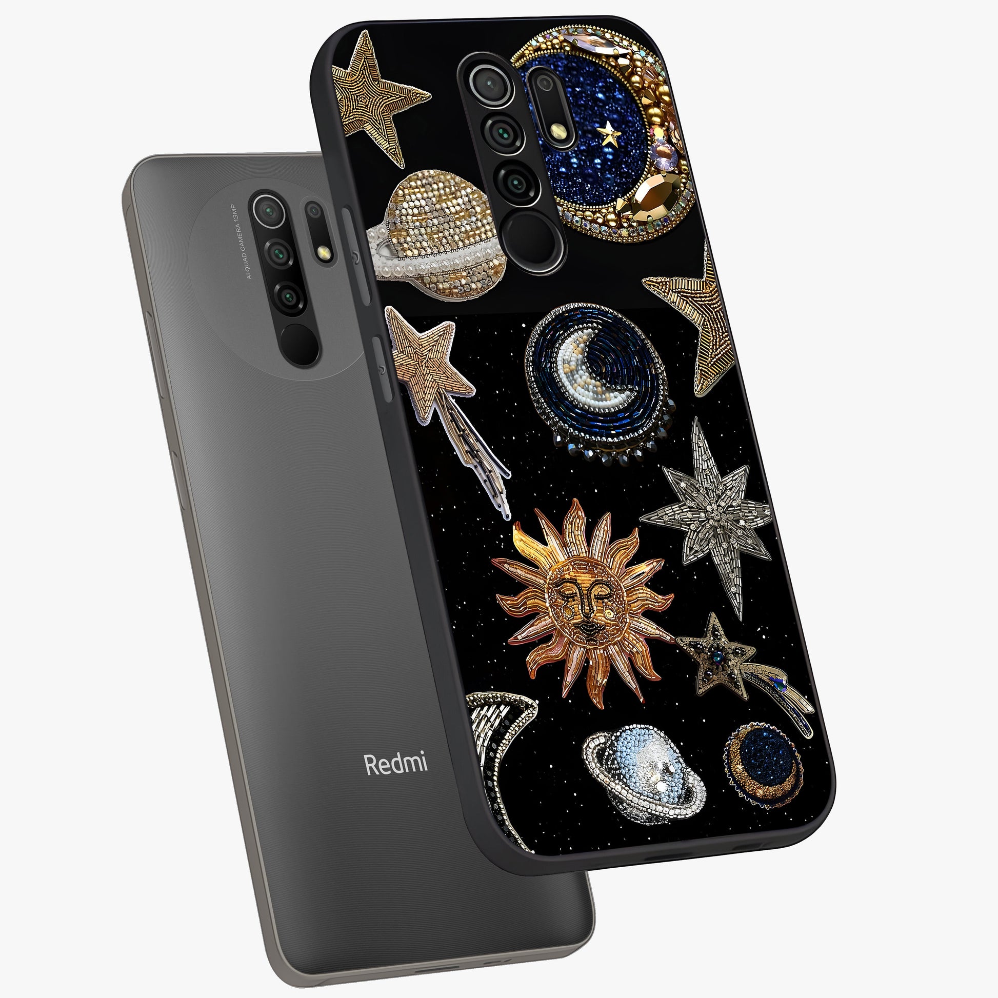 Celestial Gem Constellations Glass Case displayed in angled mockup highlighting gemstone inspired constellation design.