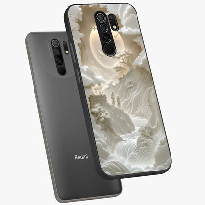 Celestial Origami Glass Case displayed in angled mockup highlighting geometric origami design with cosmic aesthetic theme.