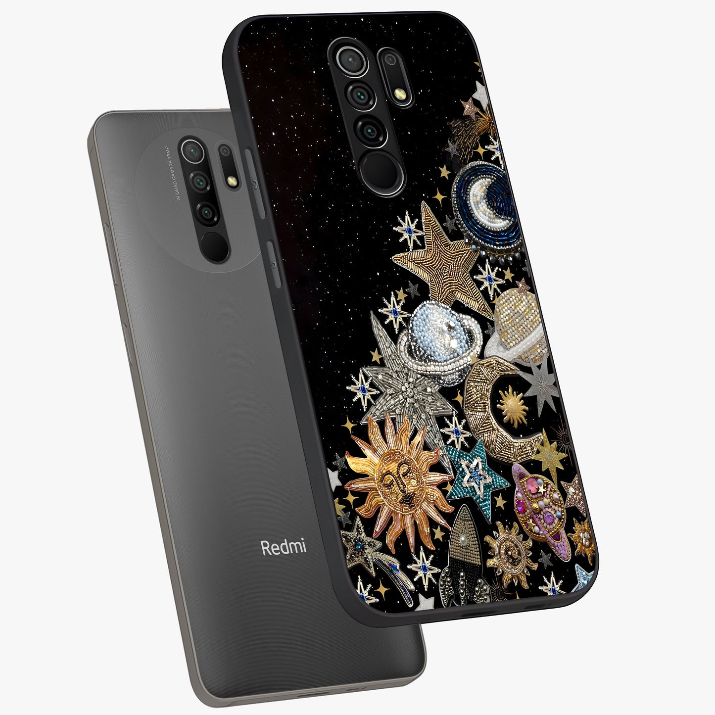Cosmic Sparkle Dreams Glass Case displayed in angled mockup highlighting dreamy star sparkle design with celestial aesthetic.