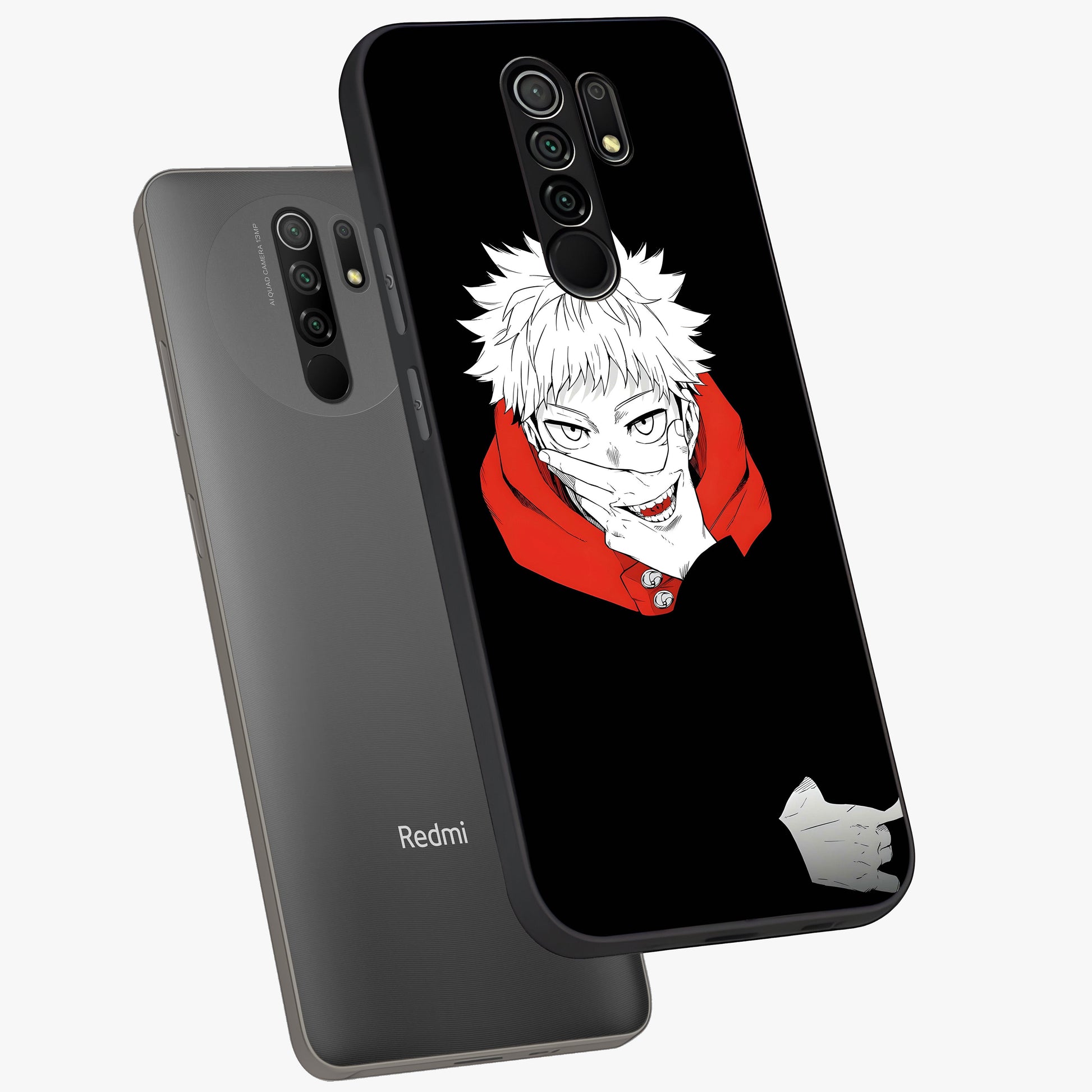 Crimson Chaos Smile Glass Case displayed in angled mockup highlighting edgy crimson smile design with graphic aesthetic.