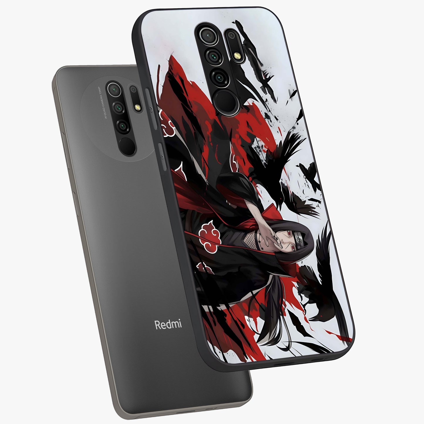 Crimson Crow Illusion Glass Case displayed in angled mockup highlighting mysterious crow graphic with dark aesthetic style.