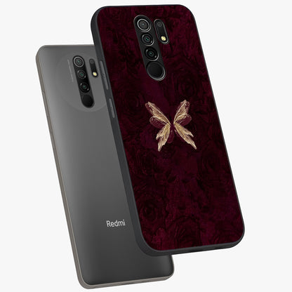 Crimson Fade Butterfly Glass Case displayed in angled mockup highlighting elegant butterfly design with crimson gradient aesthetic.