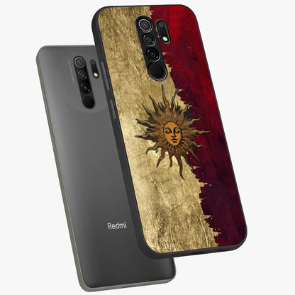 Crimson Sun Majesty Glass Case displayed in angled mockup highlighting majestic crimson sun design with bold aesthetic style.