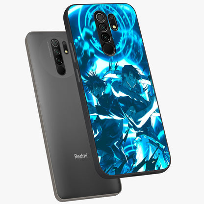 Cursed Energy Clash Glass Case displayed in angled mockup highlighting powerful battle inspired graphic with anime style aesthetic.