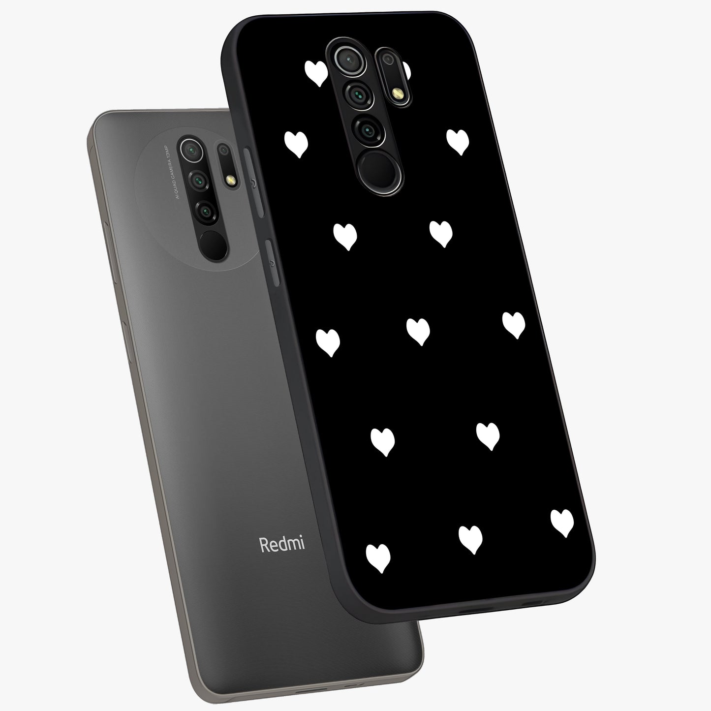 Cute And Simple White Hearts Glass Case displayed in angled mockup highlighting cute heart design with clean aesthetic style.