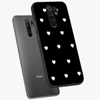 Cute And Simple White Hearts Glass Case displayed in angled mockup highlighting cute heart design with clean aesthetic style.