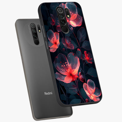 Dark Shade of Flower Glass Case displayed in angled mockup highlighting moody floral illustration with aesthetic dark tones.