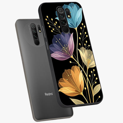 Delicate Multicolor Flowers Glass Case displayed in angled mockup highlighting colorful flower pattern with soft aesthetic style.