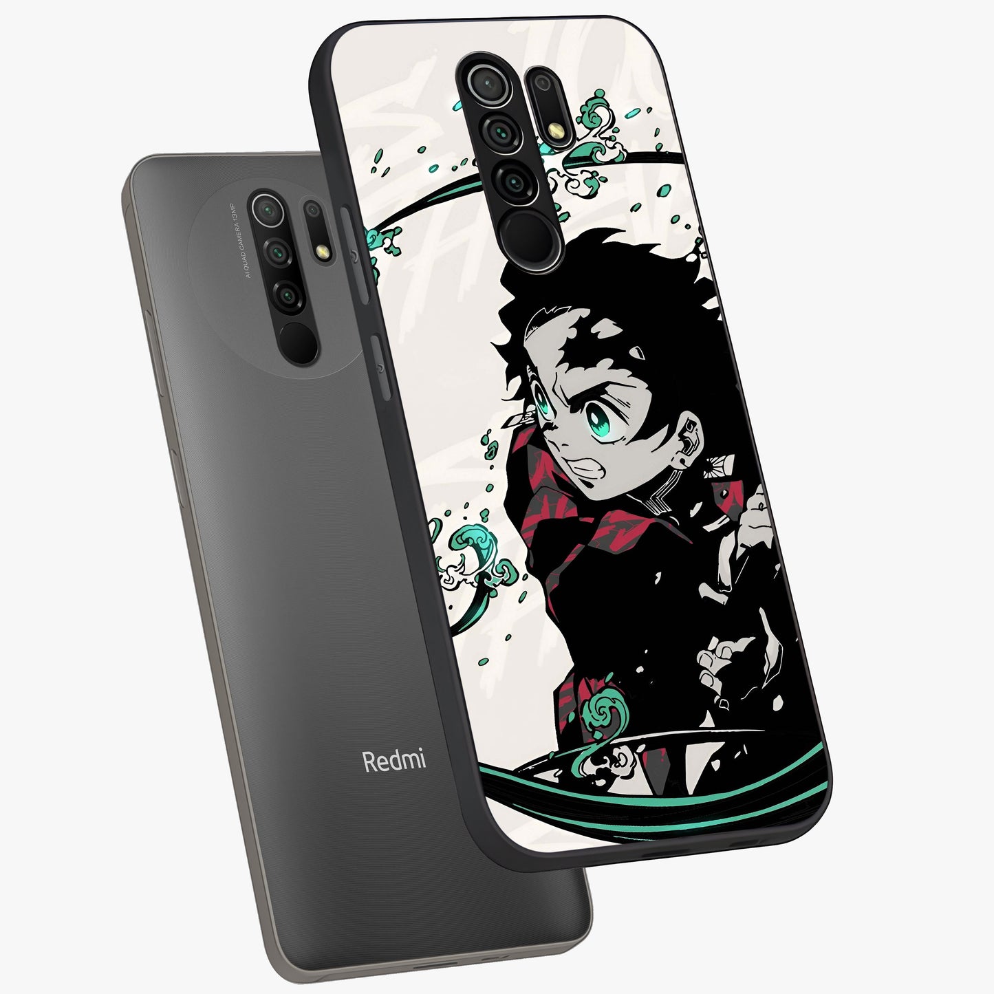 Demon Slayer Glass Case displayed in angled mockup highlighting dramatic anime character design with action aesthetic.