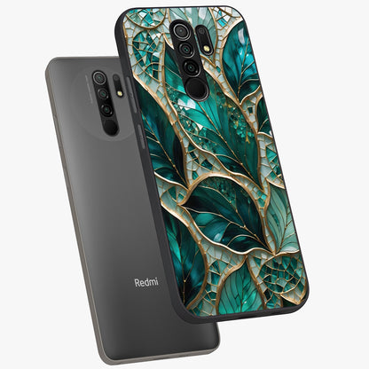 Emerald Leaf Glass Glass Case displayed in angled mockup highlighting botanical leaf illustration with elegant natural aesthetic.