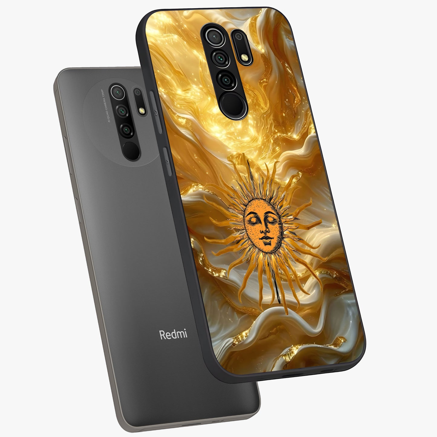 Eternal Golden Glow Glass Case displayed in angled mockup highlighting glowing golden aesthetic design with elegant style.
