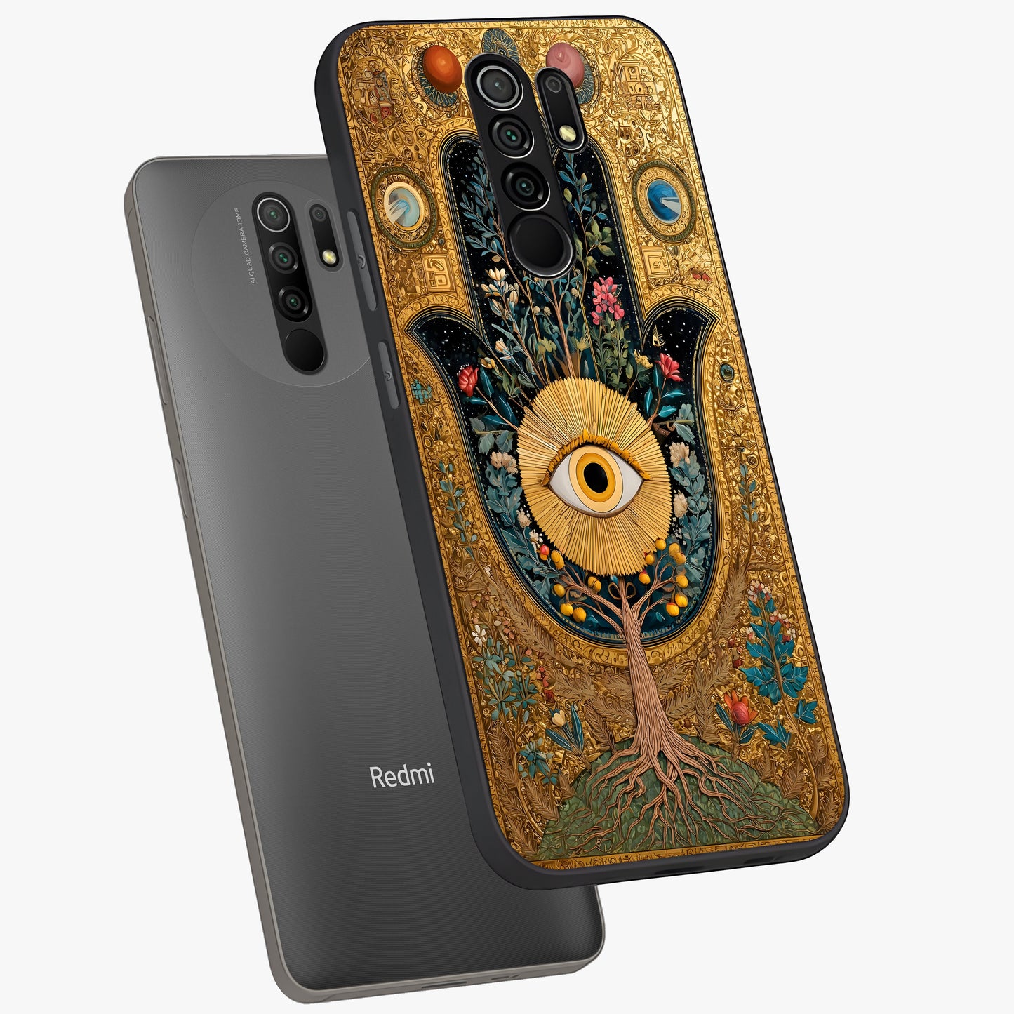 Ethereal Evil Eye Glass Case displayed in angled mockup highlighting protective evil eye symbol with spiritual aesthetic design.