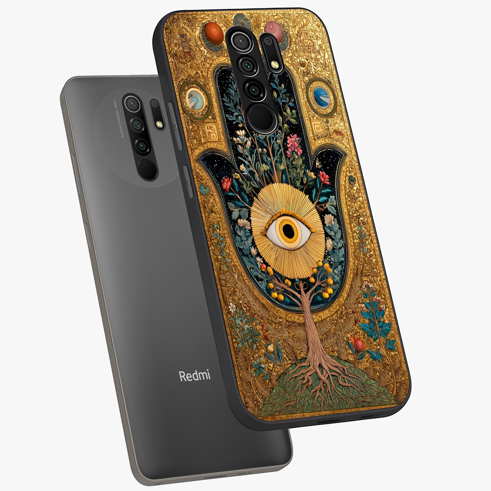 Ethereal Evil Eye Glass Case displayed in angled mockup highlighting protective evil eye symbol with spiritual aesthetic design.