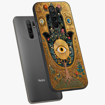 Ethereal Evil Eye Glass Case displayed in angled mockup highlighting protective evil eye symbol with spiritual aesthetic design.