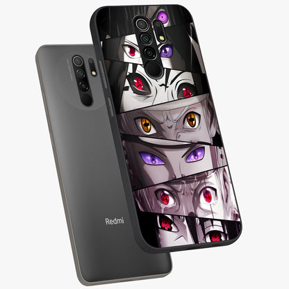 Eyes of Destiny Glass Case displayed in angled mockup highlighting bold eye illustration with mystical aesthetic style.