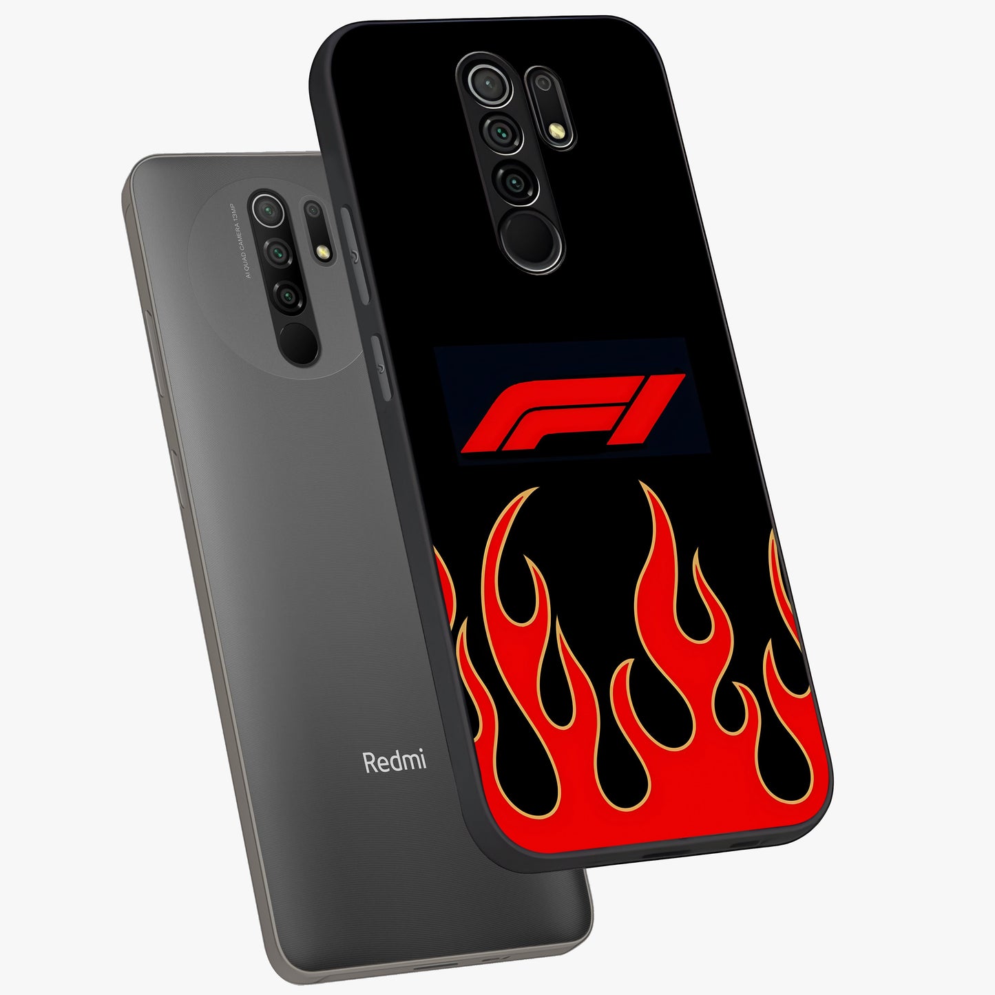 Fire F11 Glass Case displayed in angled mockup highlighting bold fire inspired graphic with energetic aesthetic style.
