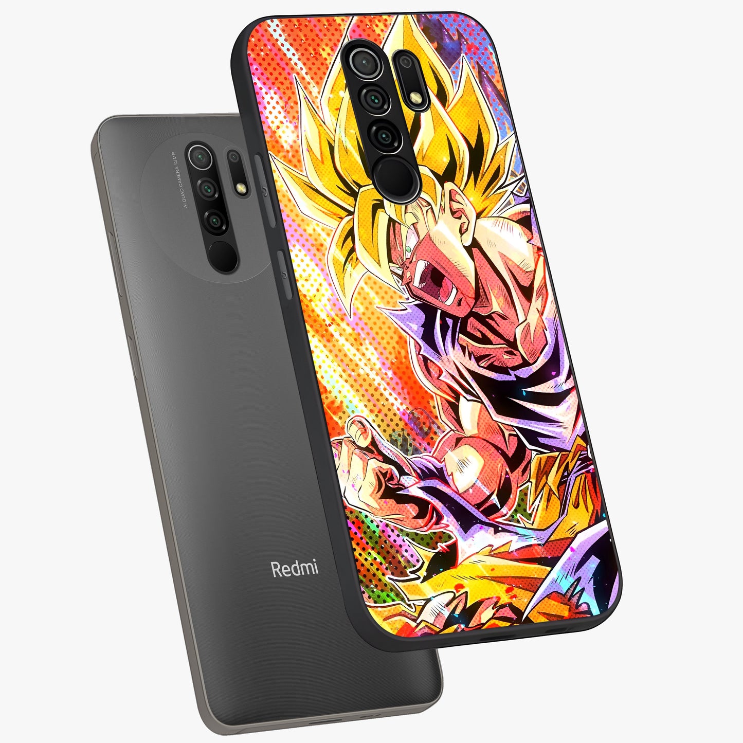 Firing Goku Glass Case displayed in angled mockup highlighting dynamic anime character design with action aesthetic.