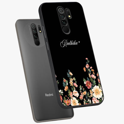 Floral Design With a Custom Personalized Name Glass Case displayed in angled mockup highlighting elegant floral pattern with custom name feature.