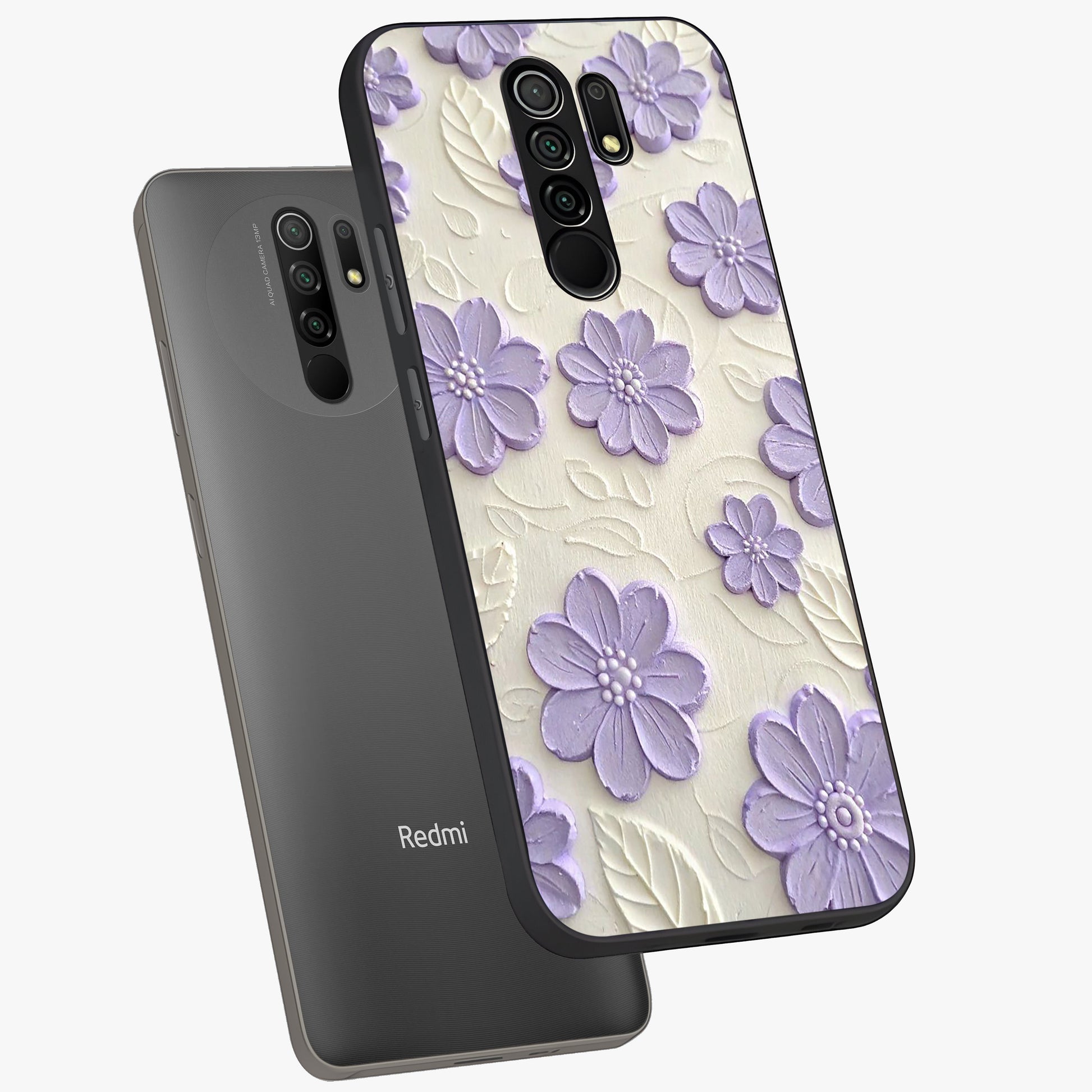 Floral Wall Art With Purple Flowers Glass Case displayed in angled mockup highlighting vibrant purple floral illustration with artistic aesthetic.