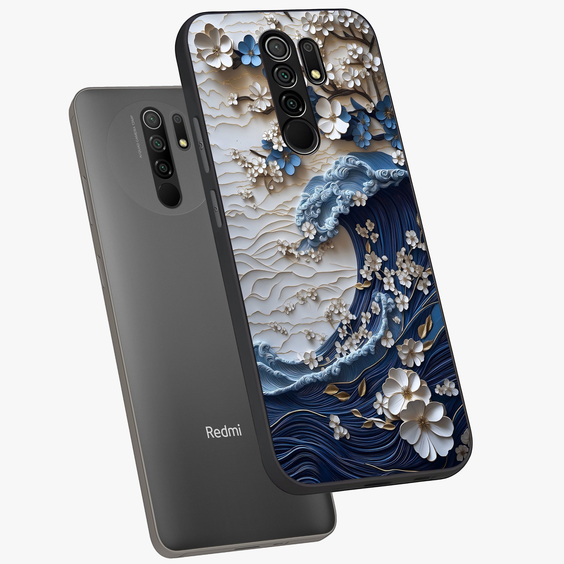 Floral Wave Origami Glass Case displayed in angled mockup highlighting geometric origami flower design with modern aesthetic style.
