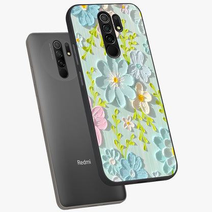 Frosted Petal Garden Glass Case displayed in angled mockup highlighting delicate flower petal design with calm garden aesthetic.