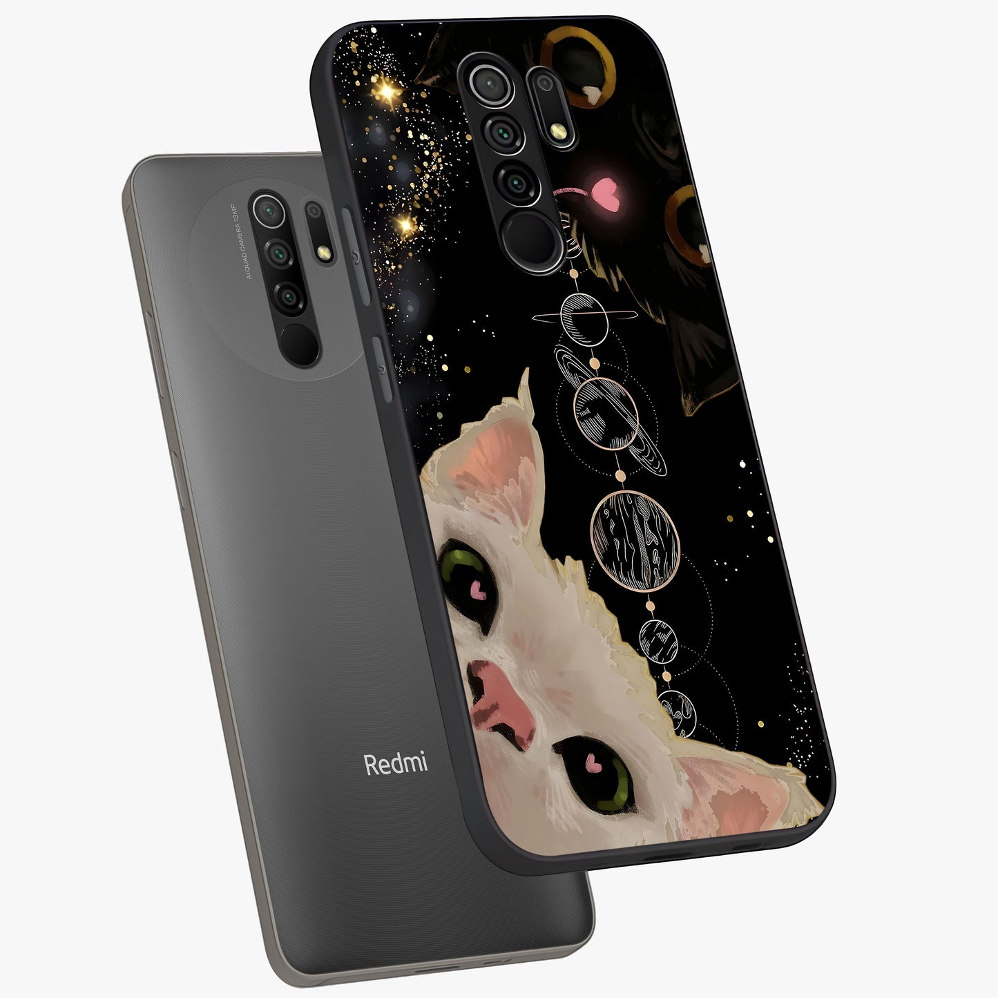 Galactic Cat Glass Case displayed in angled mockup highlighting celestial feline illustration with galaxy aesthetic style.