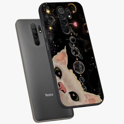 Galactic Cat Glass Case displayed in angled mockup highlighting celestial feline illustration with galaxy aesthetic style.