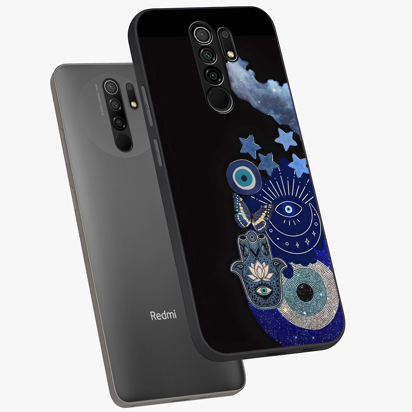 Galactic Charm Cluster Glass Case displayed in angled mockup highlighting luminous galaxy inspired design with dreamy aesthetic.