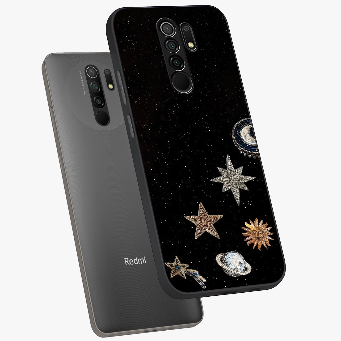 Galactic Charm Glow Glass Case displayed in angled mockup highlighting luminous galaxy inspired design with dreamy aesthetic.