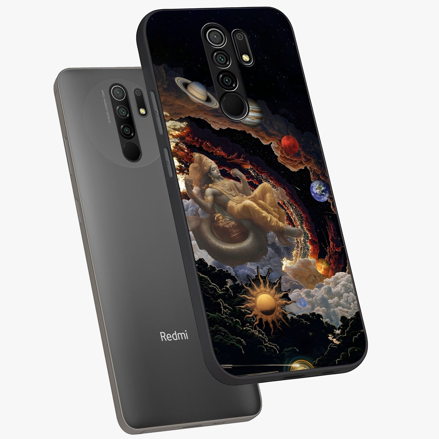 Galactic Divine God Glass Case displayed in angled mockup highlighting powerful celestial deity illustration with galactic aesthetic.