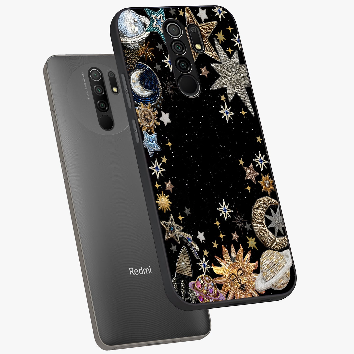 Galactic Jewel Stars Glass Case displayed in angled mockup highlighting shining celestial star design with cosmic aesthetic style.
