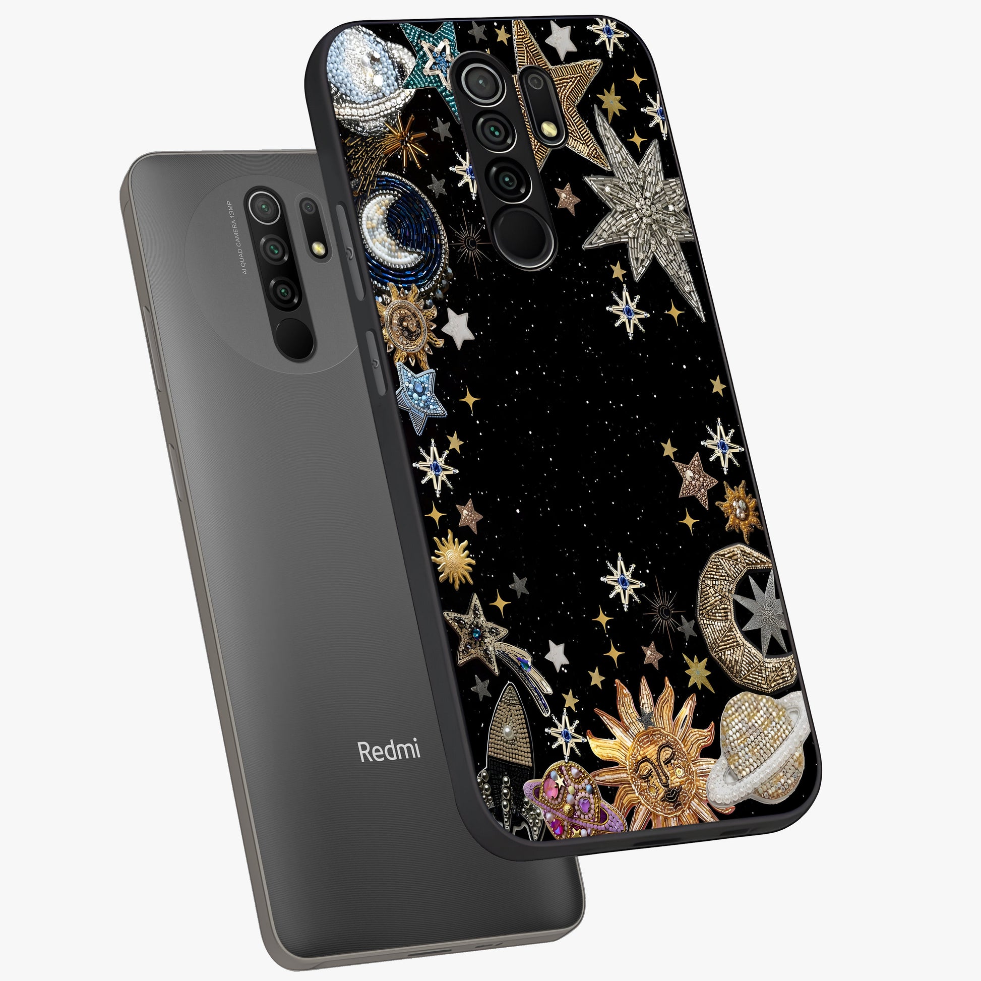 Galactic Jewel Stars Glass Case displayed in angled mockup highlighting shining celestial star design with cosmic aesthetic style.