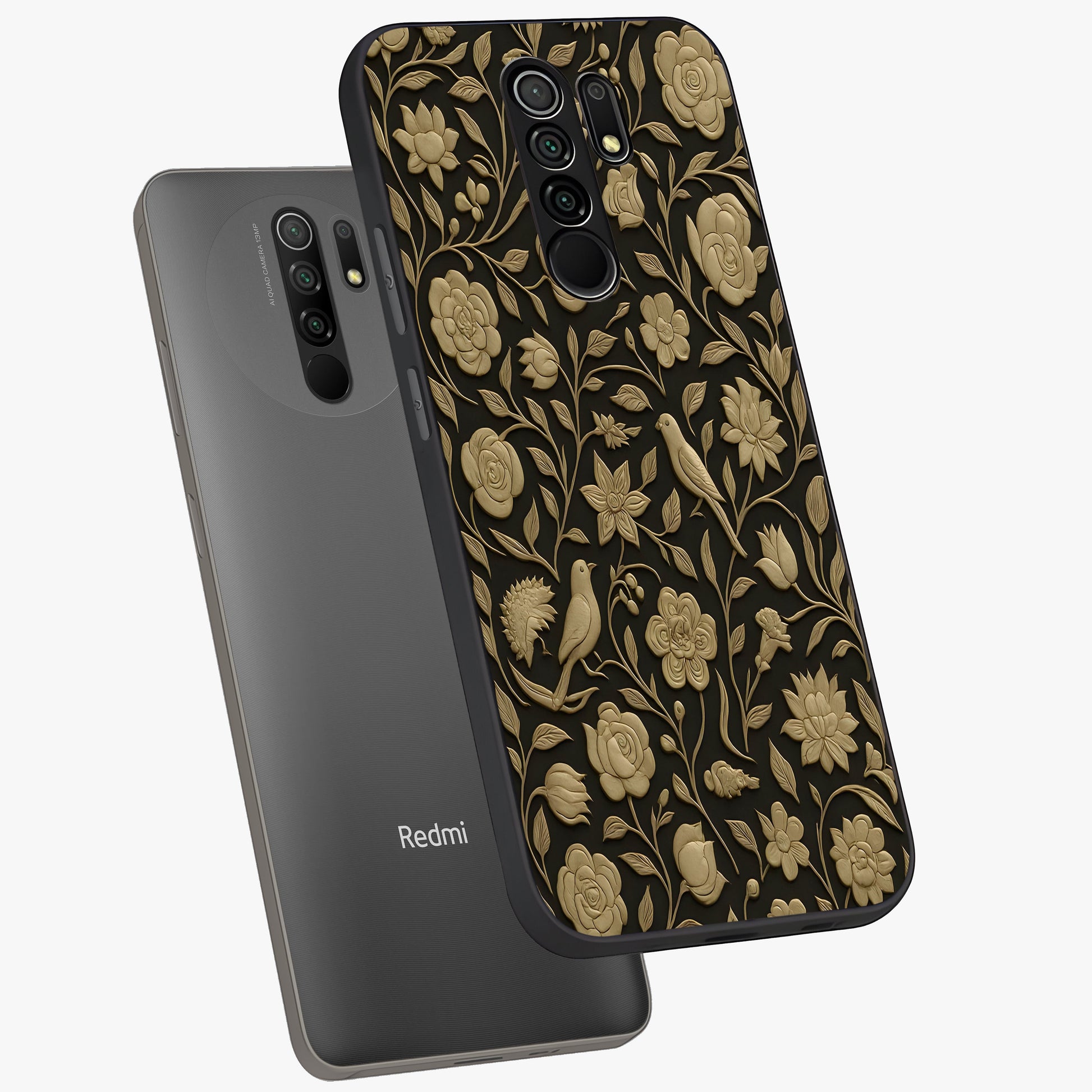 Golden Evil Eye Mandala Glass Case displayed in angled mockup highlighting protective evil eye symbol with golden mandala design.