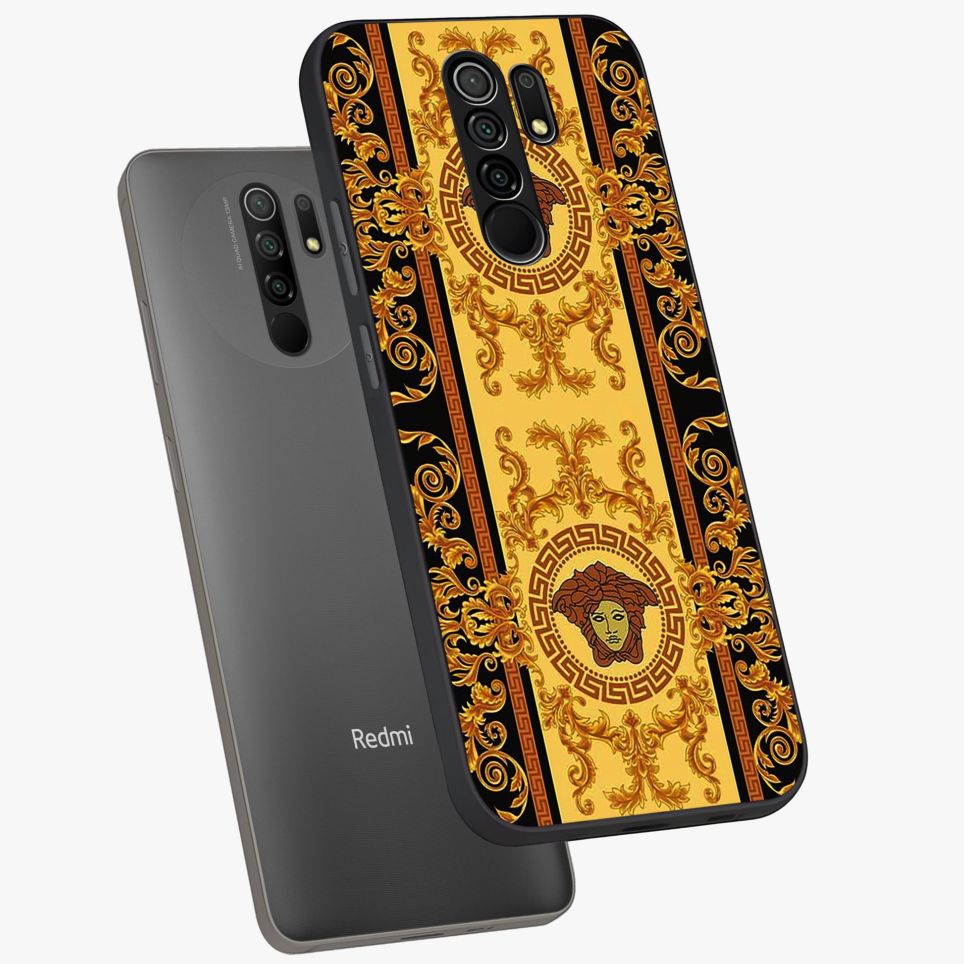 Golden Lotus Glow Glass Case displayed in angled mockup highlighting radiant lotus illustration with spiritual aesthetic.