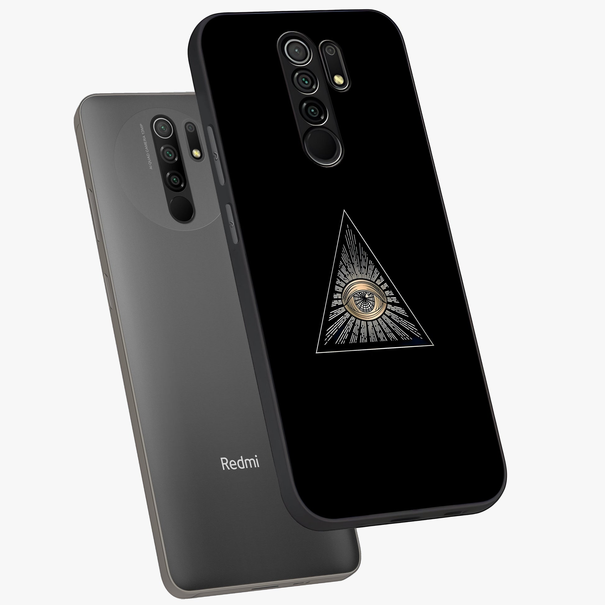 Illuminati Evil Glass Case displayed in angled mockup highlighting dark occult inspired design with bold aesthetic style.