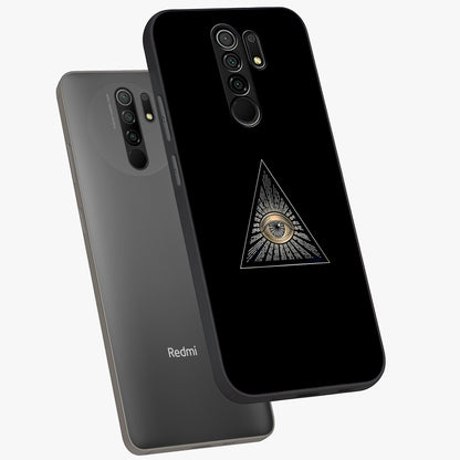 Illuminati Evil Glass Case displayed in angled mockup highlighting dark occult inspired design with bold aesthetic style.