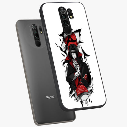 Itachi Limited Edition Naruto Anime Glass Case displayed in angled mockup highlighting dramatic anime illustration with bold action aesthetic.