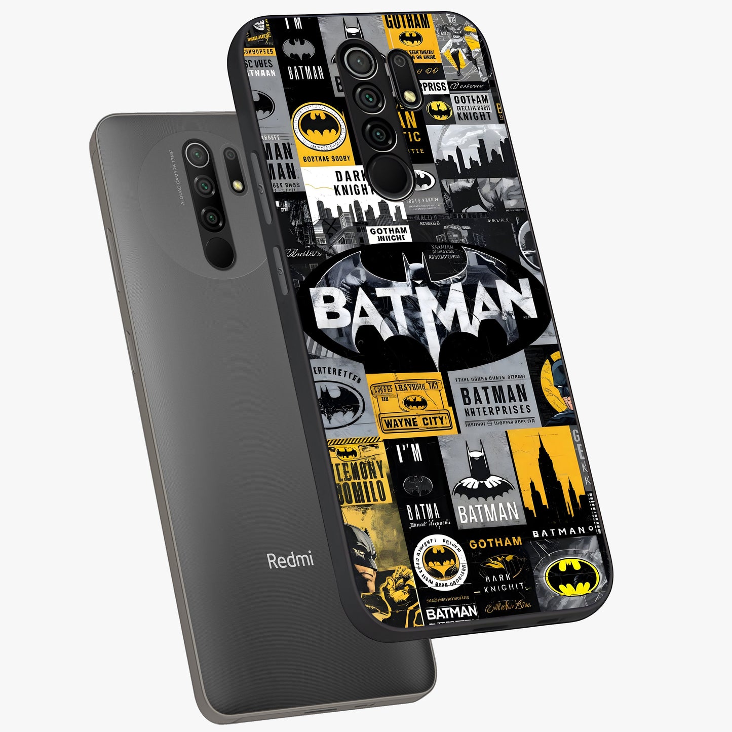 Knight Gotham Rise Glass Case displayed in angled mockup highlighting powerful knight silhouette design with dramatic aesthetic.
