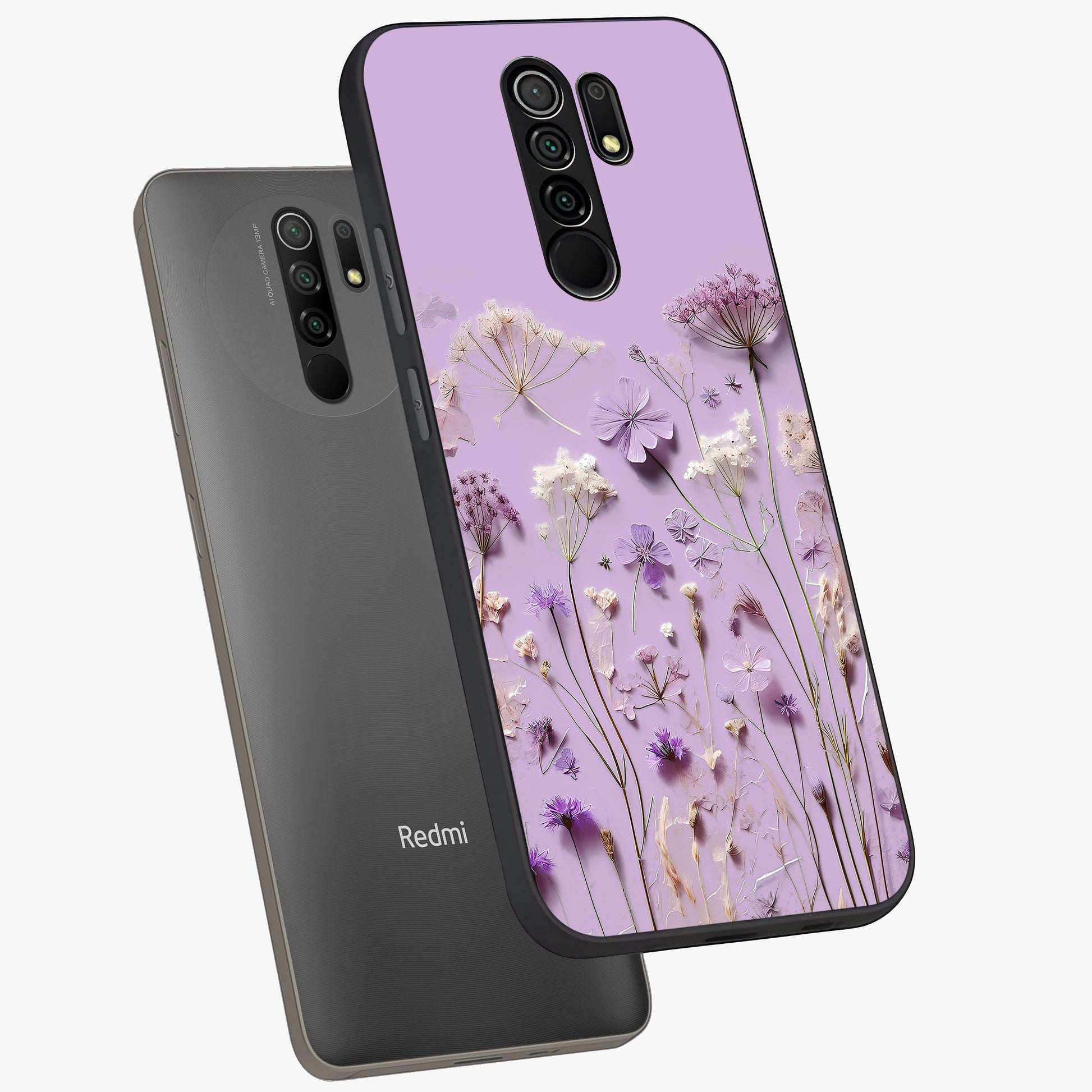 Lavender Blossom Dream Glass Case displayed in angled mockup highlighting dreamy lavender flower design with calming aesthetic style.