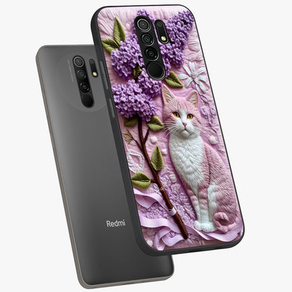 Lavender Cat Whimsy Glass Case displayed in angled mockup highlighting playful feline illustration with pastel lavender aesthetic.