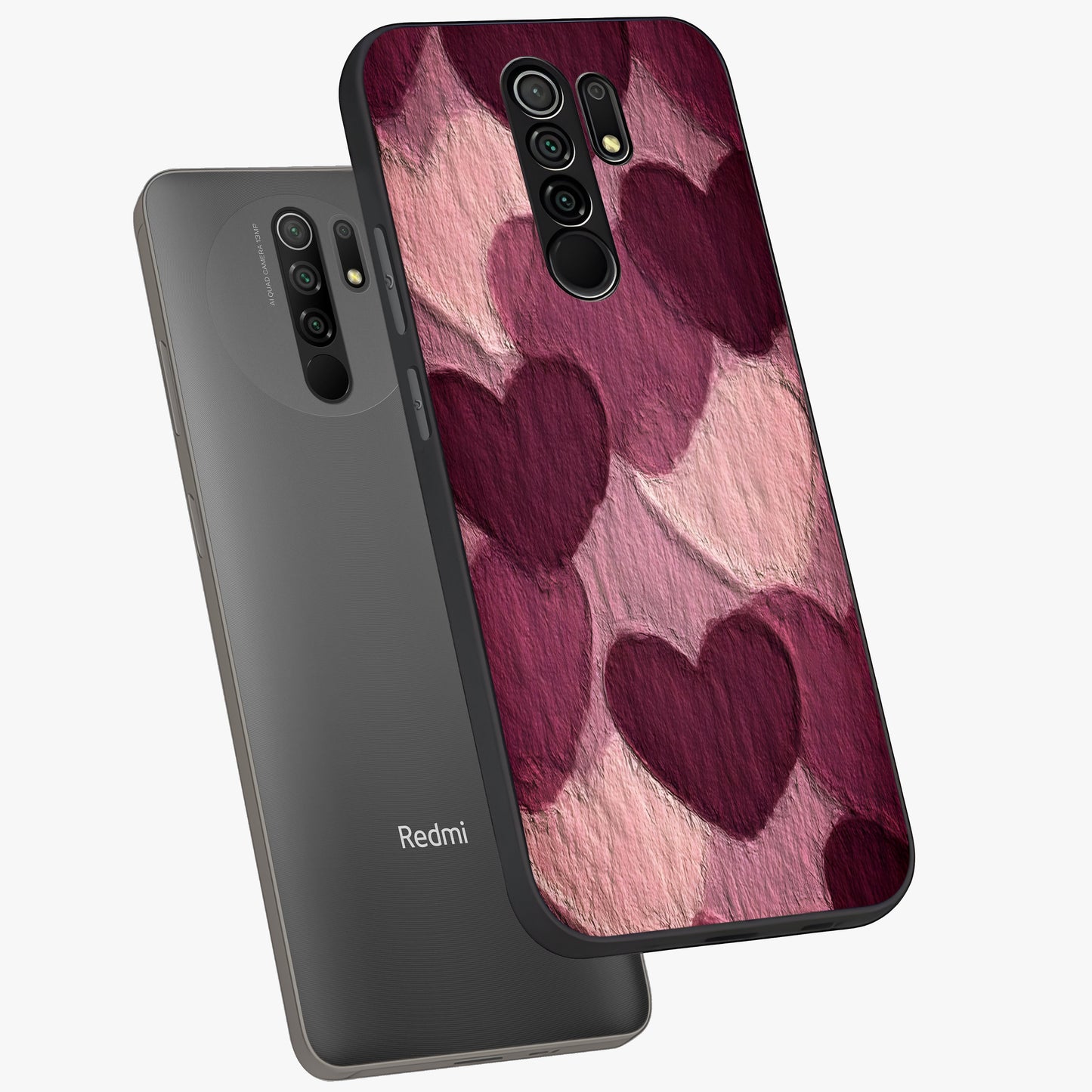 Layered Paper Hearts Glass Case displayed in angled mockup highlighting creative paper craft heart design with romantic aesthetic.