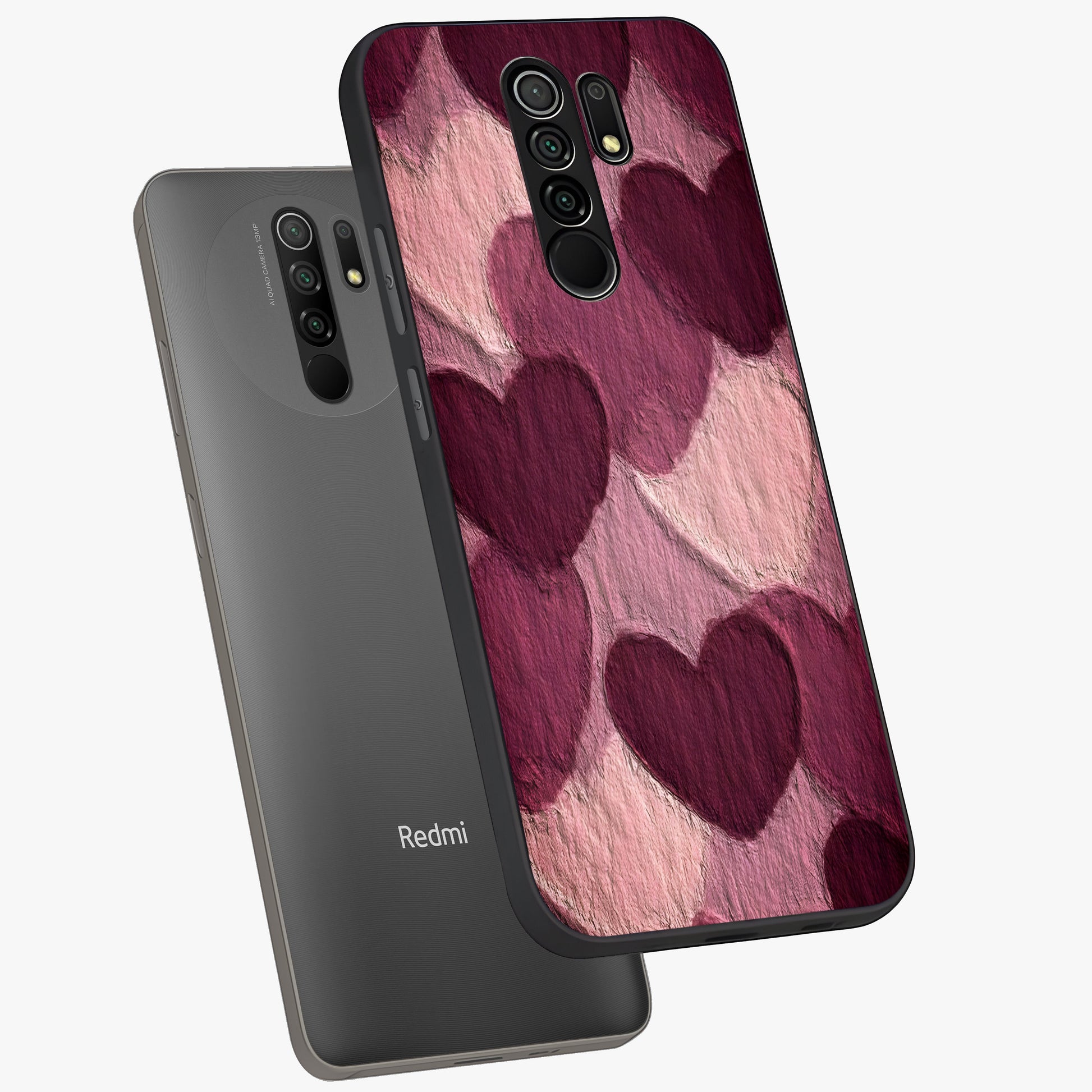 Layered Paper Hearts Glass Case displayed in angled mockup highlighting creative paper craft heart design with romantic aesthetic.