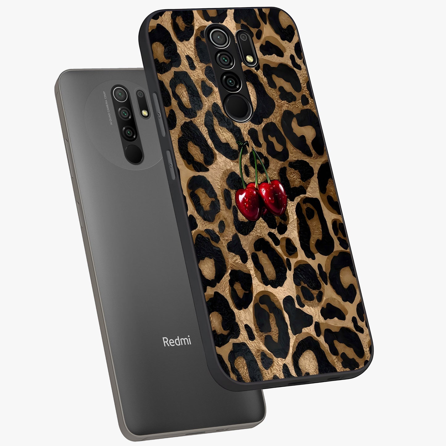 Leopard Wild Cherry Glass Case displayed in angled mockup highlighting bold animal print design with playful cherry aesthetic.