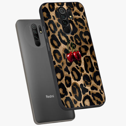 Leopard Wild Cherry Glass Case displayed in angled mockup highlighting bold animal print design with playful cherry aesthetic.