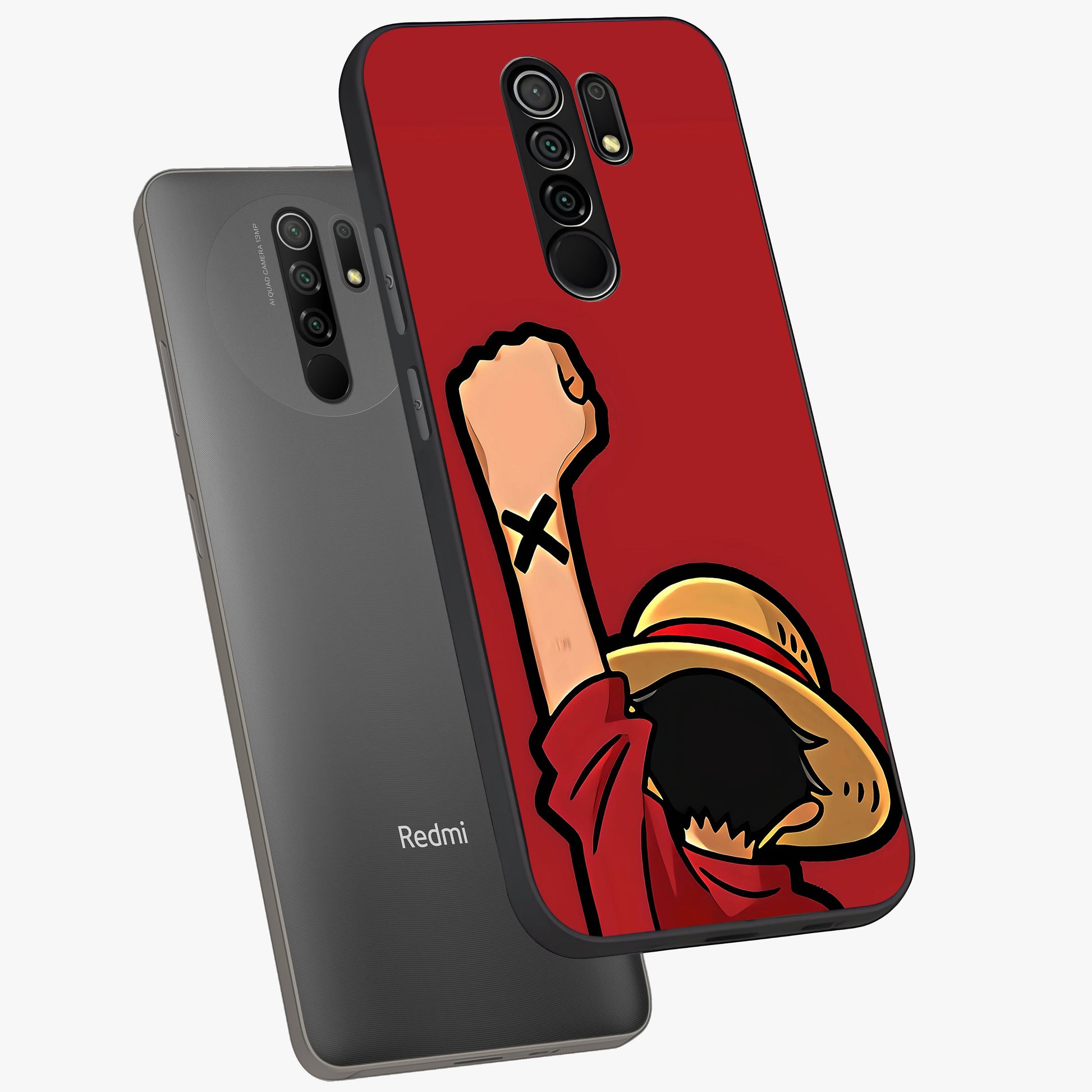 Luffy X Spirit Glass Case displayed in angled mockup highlighting powerful anime design with energetic action aesthetic.
