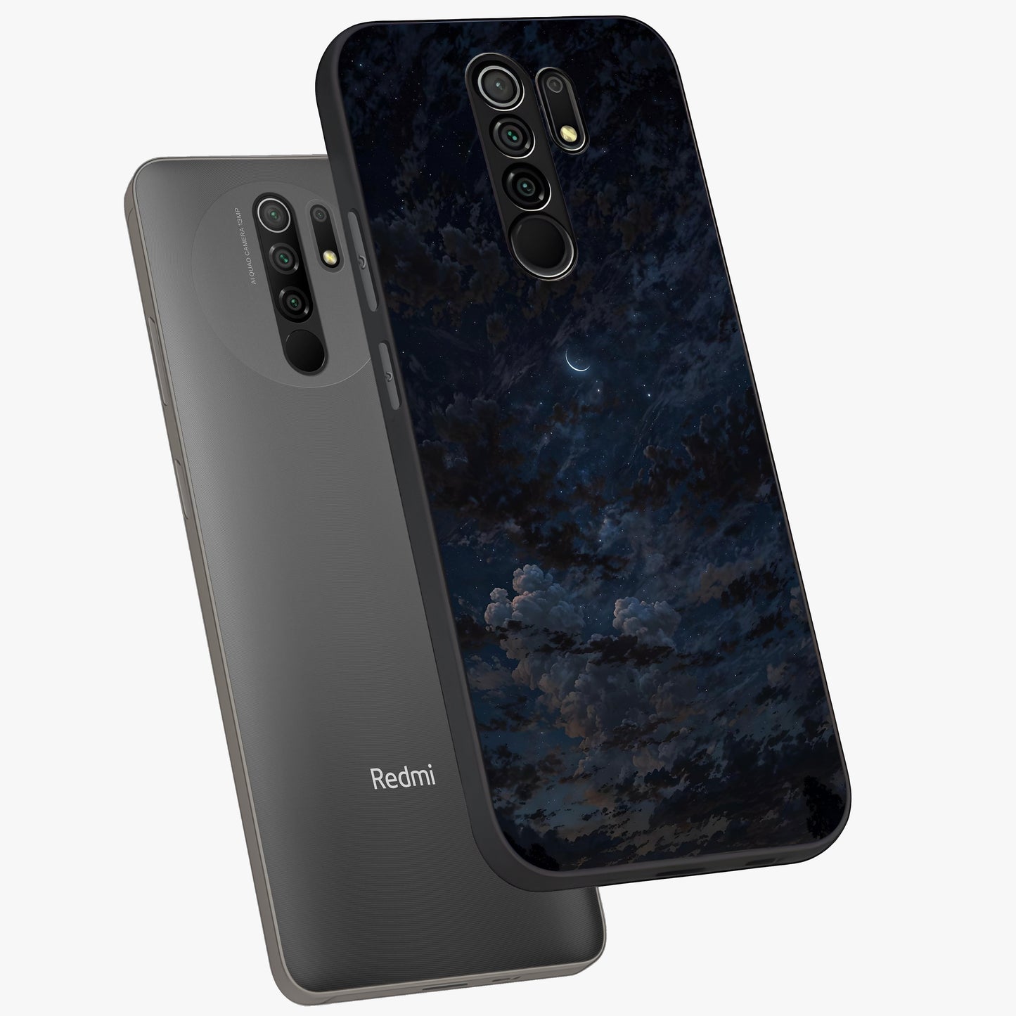 Lunar Veil Silence Glass Case displayed in angled mockup highlighting soft lunar design with peaceful celestial aesthetic.